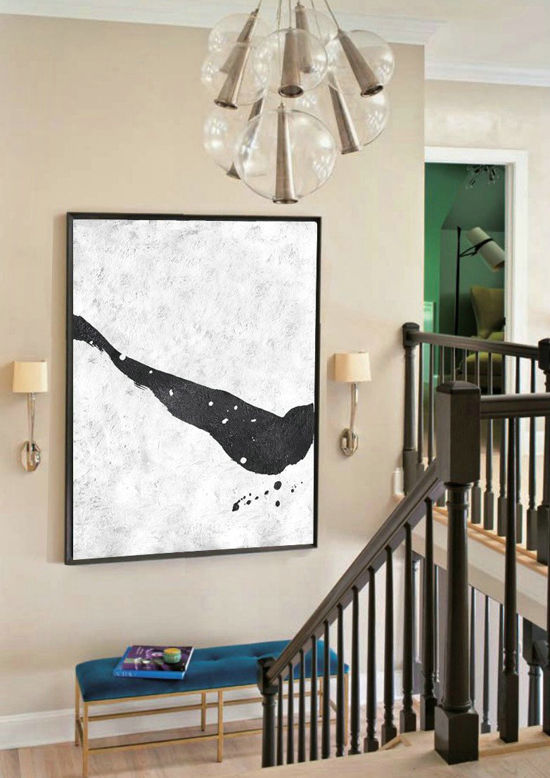 Large Abstract Painting,Black And White Minimal Painting On Canvas - Large Contemporary Art Canvas Painting